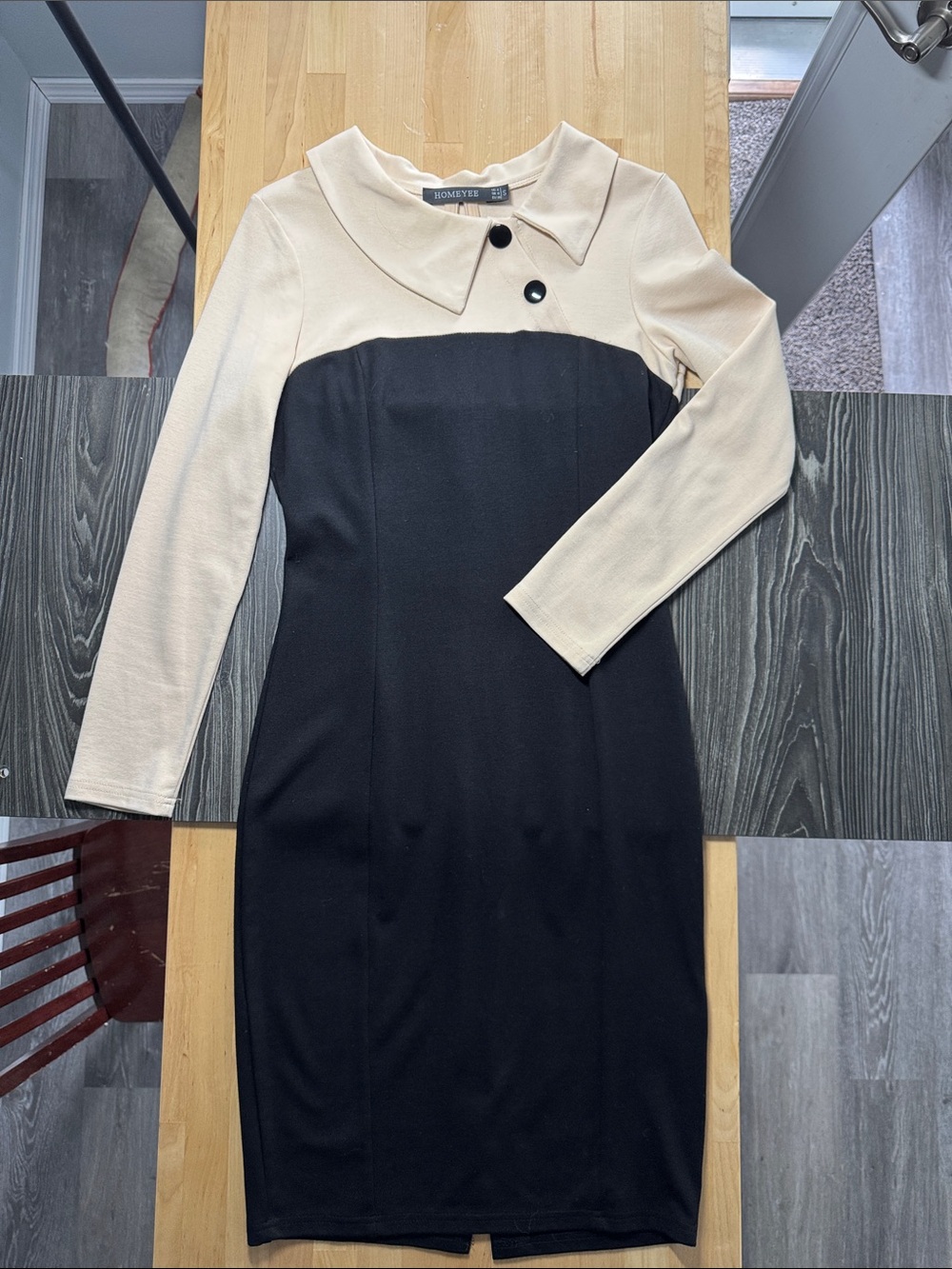 Honeysuite Black & Cream Long Sleeve Sheath Dress